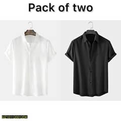 2 Pcs Men's Cotton Plain Half Sleeves Shirt