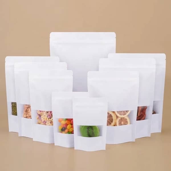 White kraft paper window zipper standup bags with Matt lamination 1