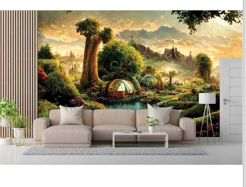 3D wallpaper, Flax wallpaper, wall art work, flooring, ceiling 17