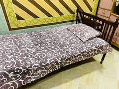 pure wooden single bed with mattress