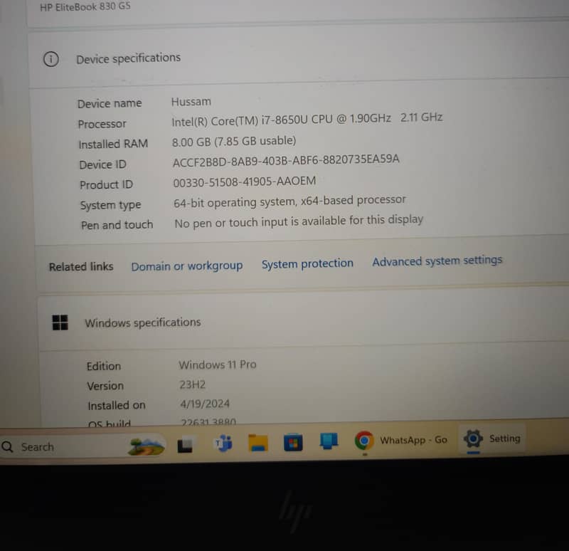 HP Elitebook 830 G5 i7 8th Gen 8GB Ram 256GB 3