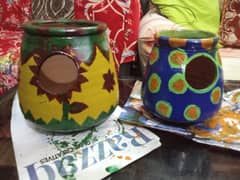 Birds Home pot handmade Decorated pots