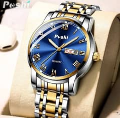 POSHI Stainless Steel Quartz Wrist Watch for Man Luxury Week Date