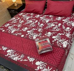 3 Pcs Cotton Salonica Printed Double Bedsheet