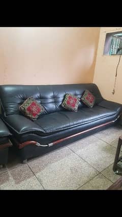 6 seater leather sofas set and leather table