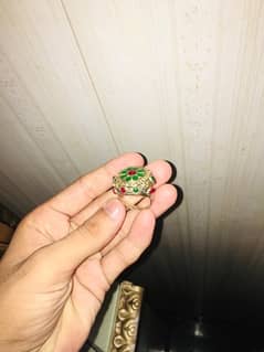 Silver/chandi ring with multiple stones emerald/zamurd,ruby,zircons