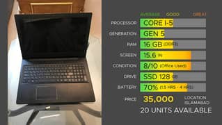 Laptop Lenovo Core i-5 / 5th Gen (20 available) 0