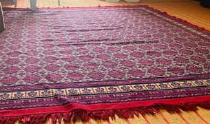 one piece of red rug with 2 piece of blue rug