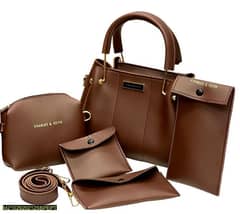 5 Pcs Women's Plain Leather Hand Bag