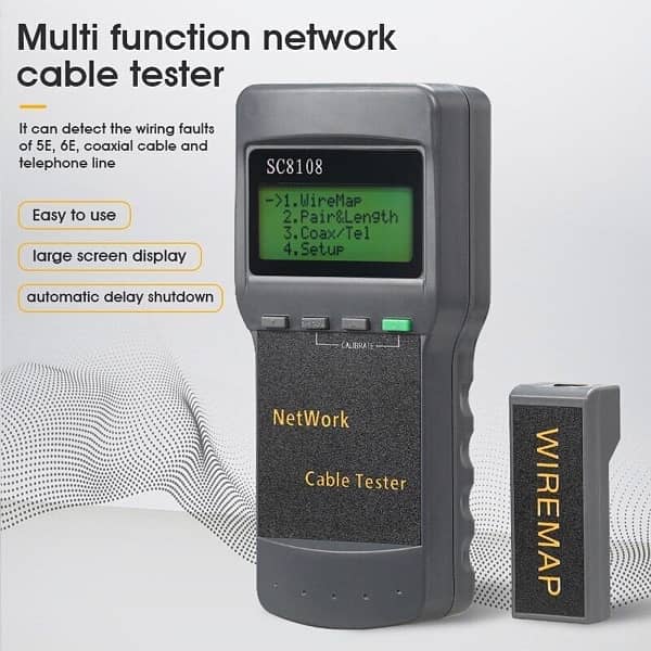 SC8108 Portable Digital LCD LAN Cable Tester Meter Professional 0