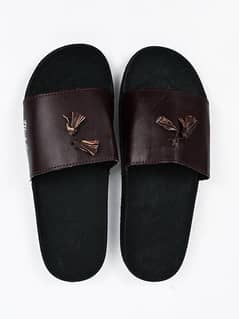 black camel tassel slide slipper for men brown