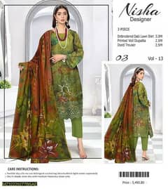 3 Pics Women Unstitched Lawn Printed Suite