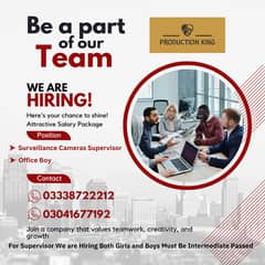 We Required 2 Supervisor and 1 office boy on attractive salary packag