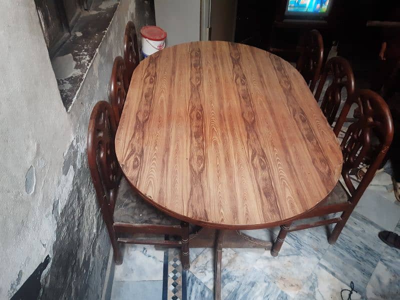 wood dining table new condition without 6 Kursi all setap for sale 0