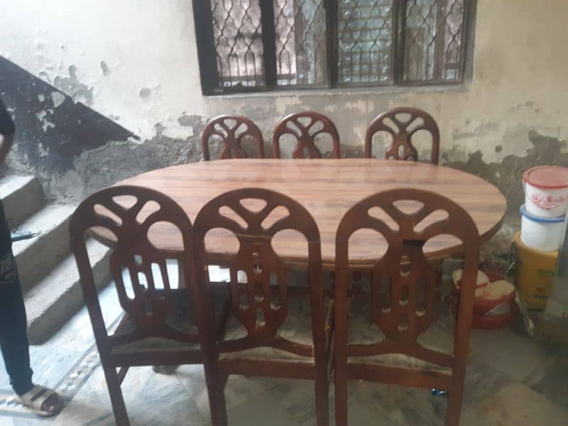 wood dining table new condition without 6 Kursi all setap for sale 3