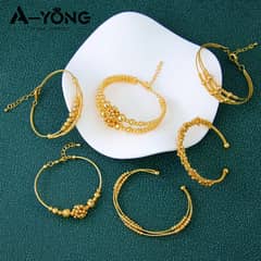 AYONG Arab Gold Color Bead Bracelet 21k Gold Plated Multi Layer Dubai