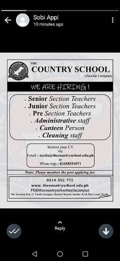 Teachers required