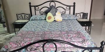 iron queen size bed set with mattress