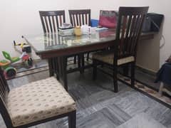 dining table / 6 seater dining table / wooden dining with glass top