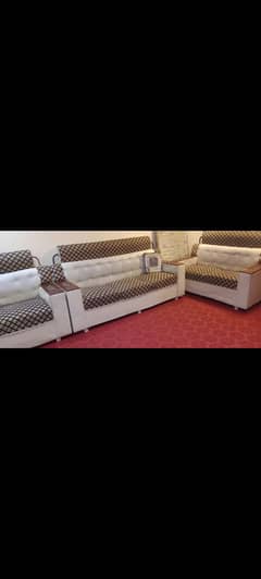 6 seater sofa set, off-white+leather poshish