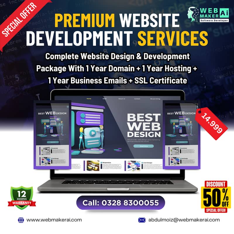 Premium Website Development Complete Package with 12 Months Support 0