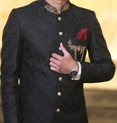 Classy Black Embroidered Sherwani for Sale
