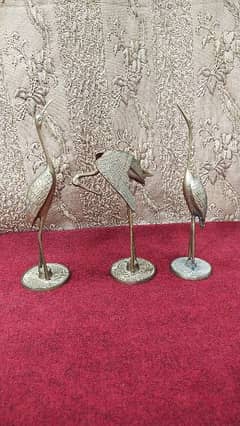 antique vintage solid brass crane sculpture set