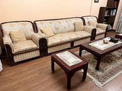 Wooden Sofa Set with Fresh Covers and Tables