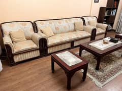 Wooden Sofa Set with Fresh Covers and Tables 0