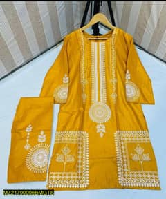 2 Pcs Woman's stitched linen Block Printed Suit