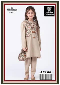 Girl's Lawn Embroidered Shirt And Trouser Suit
