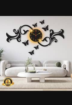 Butterfly Design Laminated Wall Clock With Blacklight