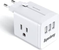 International Power Adapter Charger 3AC Outlets 3 USB Port Retractable 0