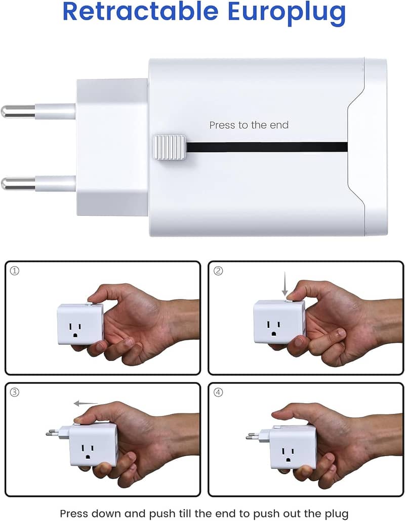 International Power Adapter Charger 3AC Outlets 3 USB Port Retractable 5