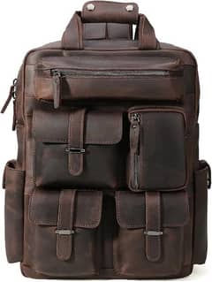 Cow Leather Multi Pockets Laptop Backpack Travel Bag 17 Inch Laptop 0