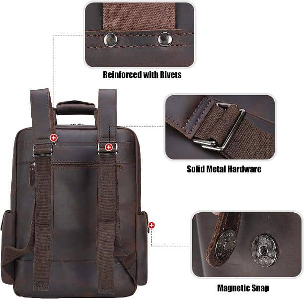 Cow Leather Multi Pockets Laptop Backpack Travel Bag 17 Inch Laptop 2