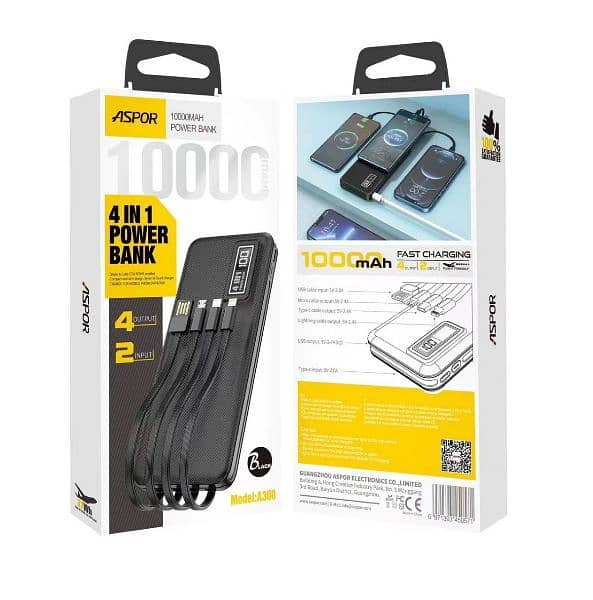 Aspor A300 Power Bank Original 10000mah  Battery 4 In1 Power Bank Blck 0