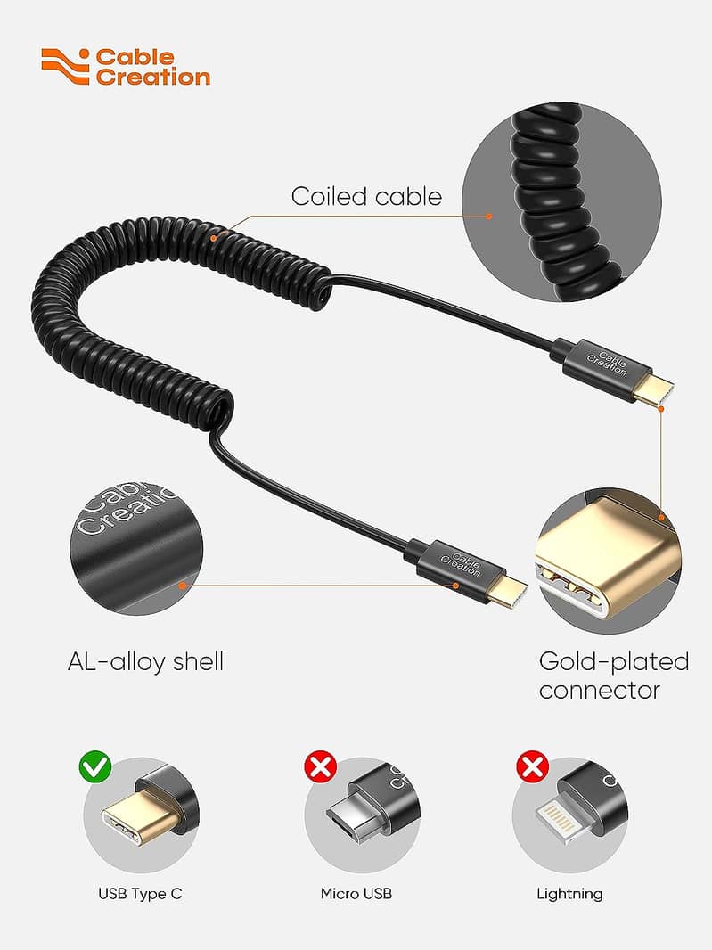 Coiled OTG Cable, 480Mbps  USB C TypeC to Micro USB (1.5m 5ft) 6