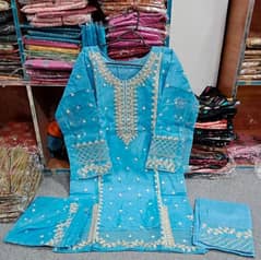 3pc woman stitched organza embroided suit
