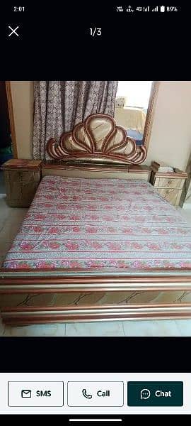 Wooden Queen Bed + Mattress | 2 door Almari | dressing Table 2