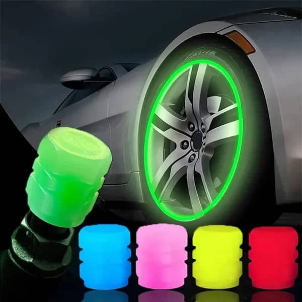 Pack Of Two Glow In The Dark Tire Valve Caps Fluorescent Stem Car 0