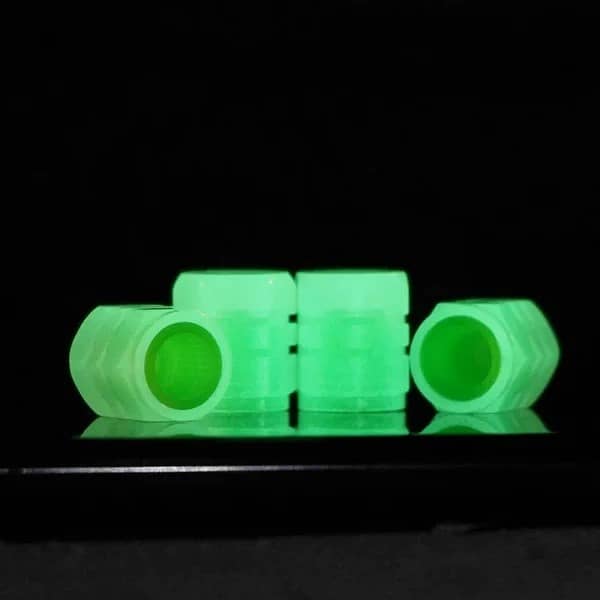 Pack Of Two Glow In The Dark Tire Valve Caps Fluorescent Stem Car 1