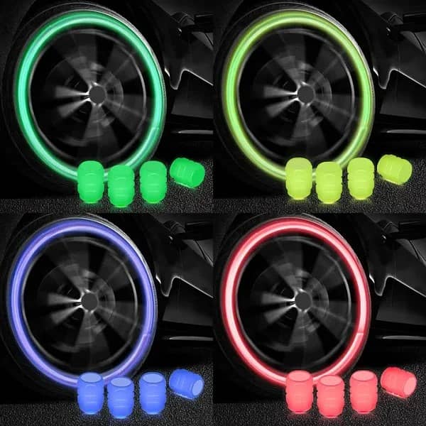 Pack Of Two Glow In The Dark Tire Valve Caps Fluorescent Stem Car 3