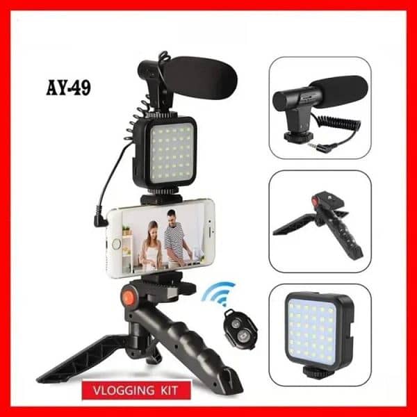 Ay-49 Video Making Kit Vlogging Tripod Triple Band Light, box pack. 3