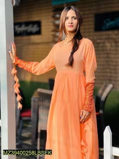 3 PCs women stitched chiffon plain maxi