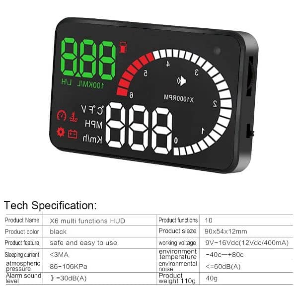 Car X6 Head Up Display OBD2 4 Inch Screen Digital HUD Speedomete 7