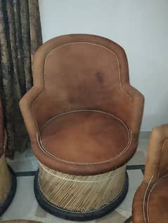 Camel Leather Bamboo Sofa Set