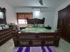 Wooden bedroom set, king-size bed, dressing table, 3 door wardrobe