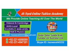 Online Tutors Available for( IGCSE) O levels AS/A levels CIA/Edexcel