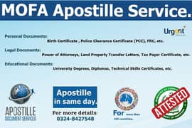 MOFA urgent Apostille service same day Apostille